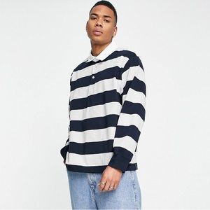 Weekday Gabriel Rugby Striped Polo in Gray and Blue